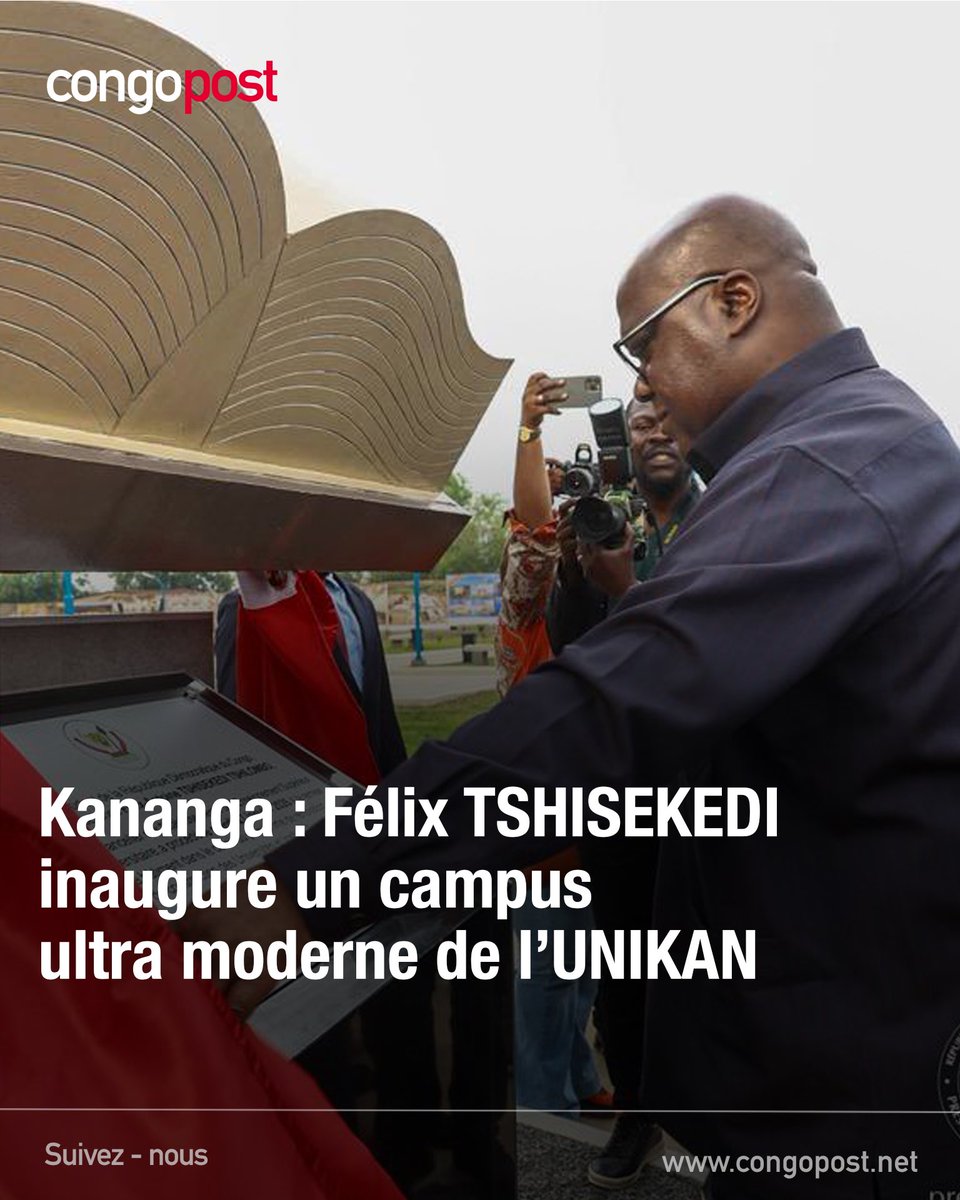 congopost2's tweet photo. Kananga : Félix Tshisekedi inaugure un campus ultra-moderne

Le Chef de l’État a inauguré, ce mardi 27 janvier, les nouveaux bâtiments de l’UNIKA au Kasaï-Central. Ce complexe aux standards internationaux peut accueillir 3 500 étudiants et dispose de 14 laboratoires. https://t.co/U1YJdpdMRx