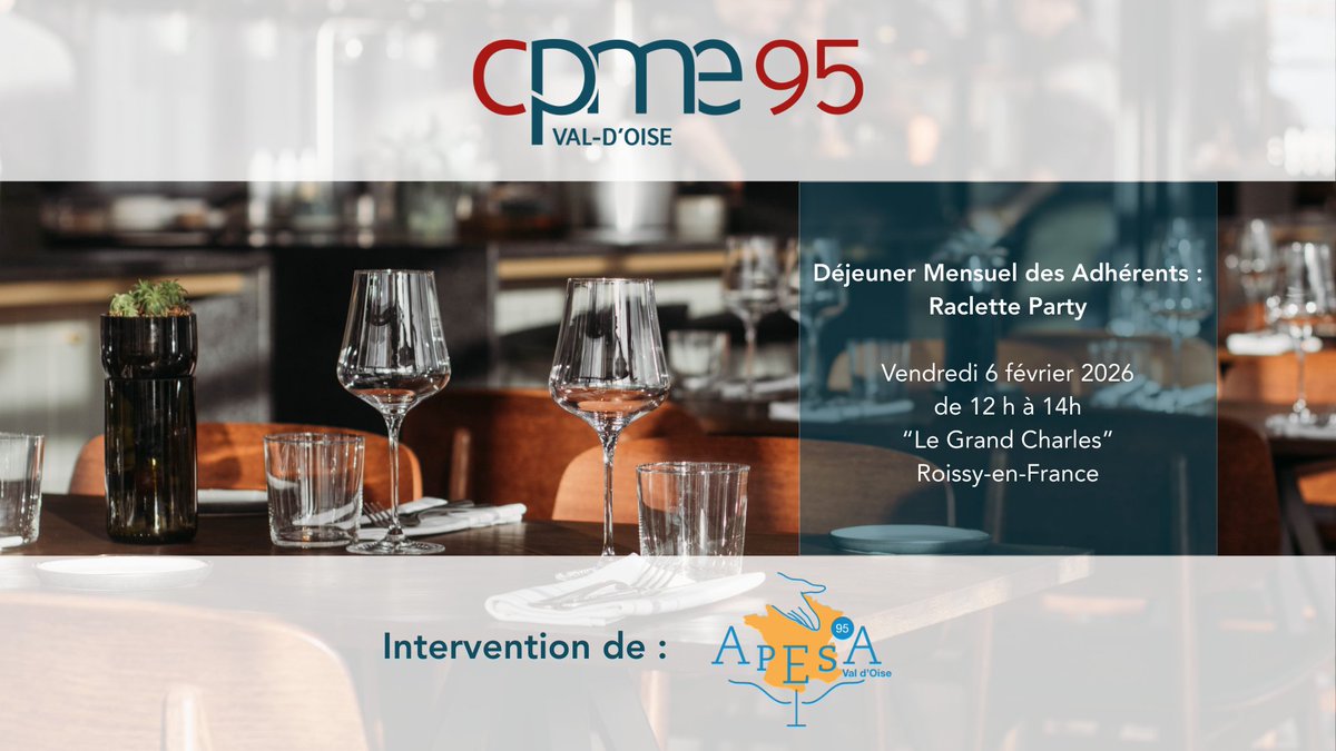 CPME95's tweet photo. Raclette Party – CPME Val-d’Oise | 6 février 2026
Envie de découvrir la CPME 95 autrement ?
Intervention de Stéphane Sclafert, Président d’APESA
📍 Roissy-en-France
👉 https://t.co/WxFB1o1paN
@laurent_pillard @CPME95
#CPME95 #RacletteParty #APESA #RéseauEntrepreneurs #ValdOise https://t.co/ZoYDGxxC98