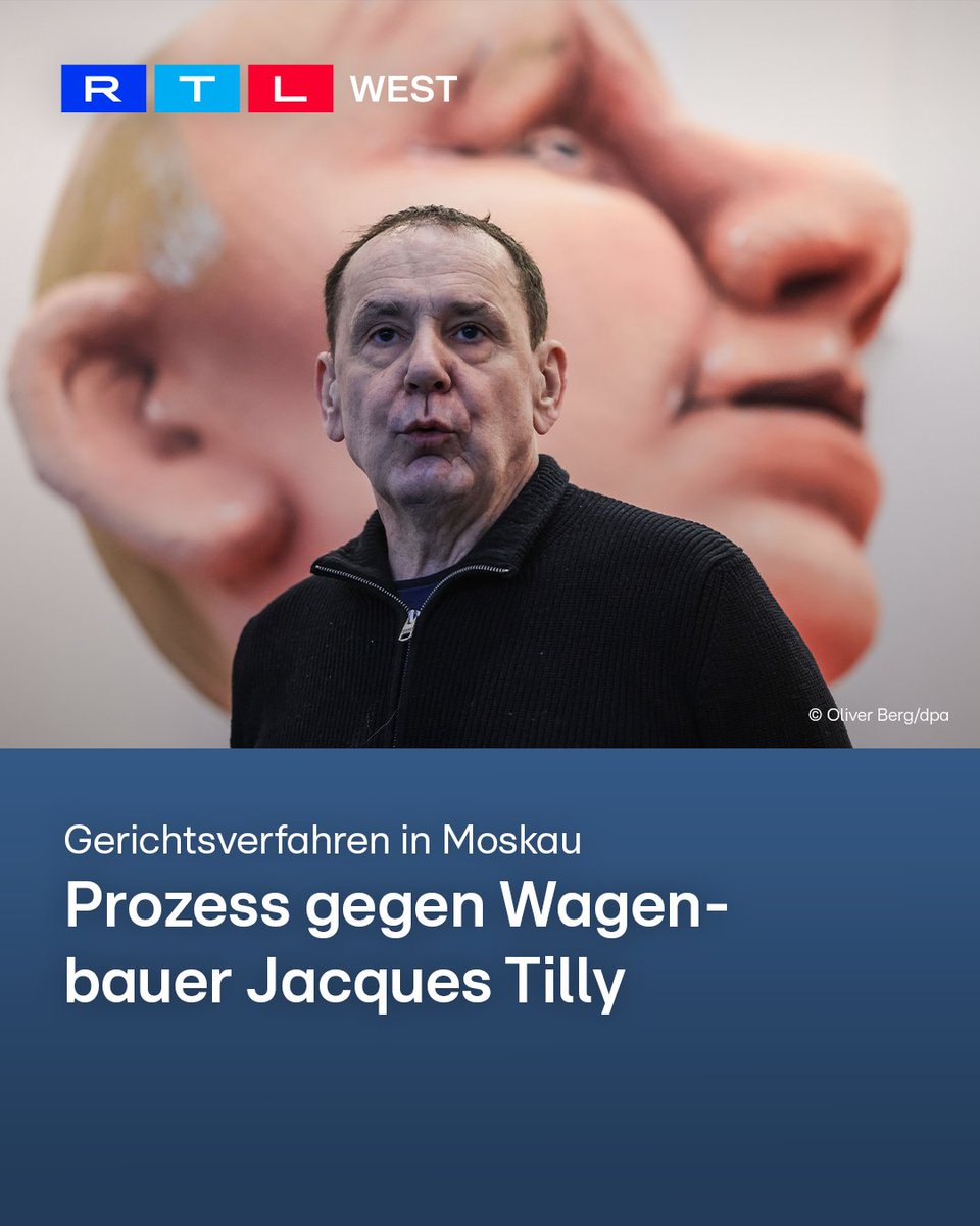 RTLWEST's tweet photo. Die russische #Justiz will den #Strafprozess gegen den Düsseldorfer Karnevalisten #JacquesTilly fortsetzen. Der #Prozess findet in Abwesenheit des Angeklagten statt. #Tilly wurde nach eigenen Angaben nie offiziell über das Verfahren informiert. Auslöser sind Karnevalswagen mit satirischen Darstellungen vom russischen Präsidenten Wladimir #Putin. Der Vorwurf: Verunglimpfung russischer Staatsorgane. Darauf stehen Geldstrafen oder bis zu zehn Jahre #Haft.