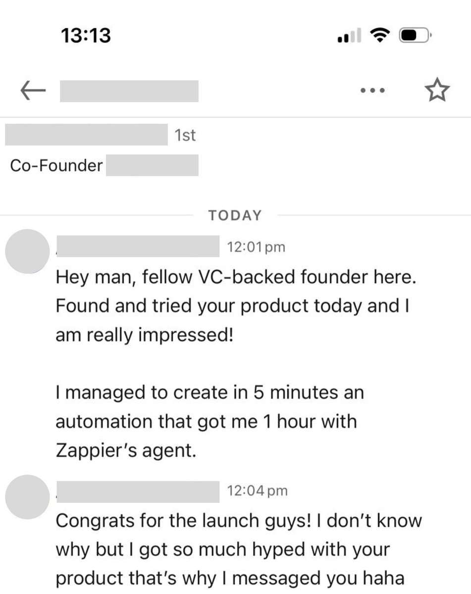 This is what I live for! The moment people try our product and fall in love with it. This is the reason why I became a founder in the first place. Total strangers reaching out because we made them happy, we made them excited. 

AI will change everything. Yes. Products can be