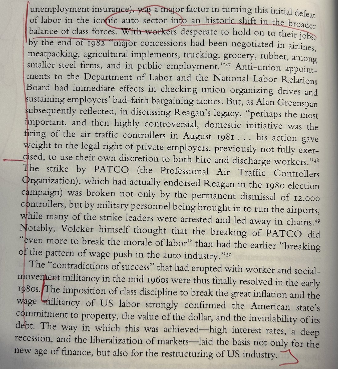 Spectre2Marx's tweet image. « the Volcker shock was about shifting the balance of class forces in American society(.) The imposition of class discipline(.) confirmed the American state's commitment to property, the value of the dollar »( Panitch, The making of Global capitalism)