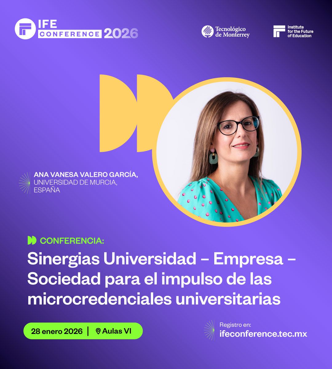 🔊Conferencia Sinergias Universidad–Empresa–Sociedad para el Impulso de las Microcredenciales Universitarias, impartida por Vanesa Valero,  Vicerrectora de Formación Continua de la Universidad de Murcia.

🗓️Miércoles 28 de enero
 
Sigue la transmisión: tinyurl.com/Summitenlinea