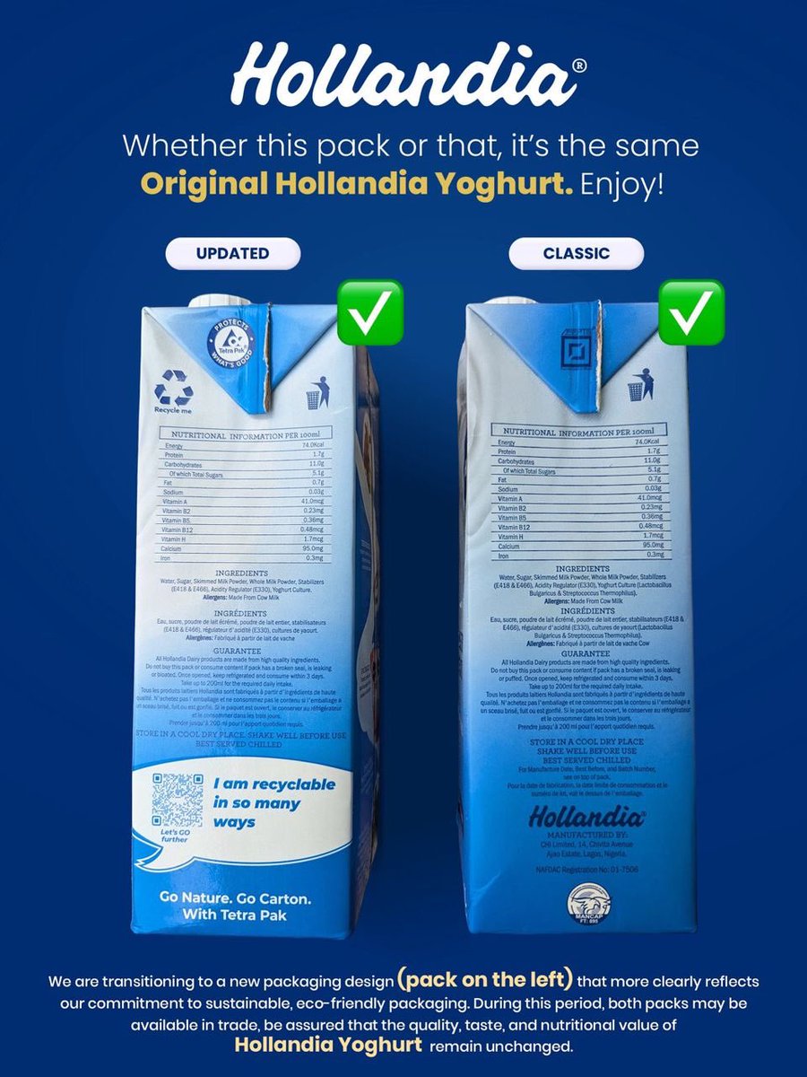 This conversation about different HOLLANDIA packs should really be about sustainability, not panic. Hollandia is using its packaging to tell a greener story, while keeping the product quality unchanged. 

If you’re still unsure, visit Hollandia’s verified page or scan the QR code
