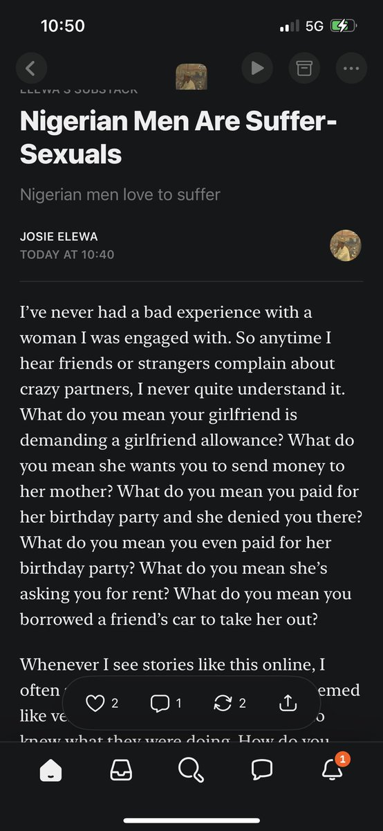 In my latest Substack I discuss going viral on Twitter and why Nigerian men deserve exactly what they get from Nigerian women. <a href="/OmolewaAbraham/">Abraham Omolewa</a> <a href="/Saifthesage/">ALI</a>