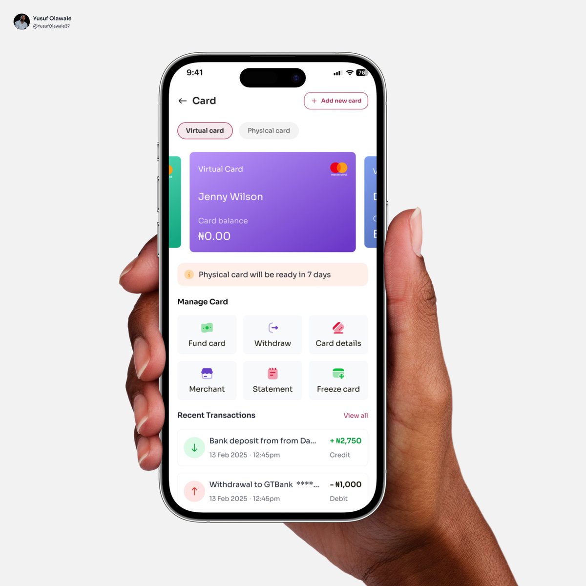 This card management screen focuses on what users actually need. No clutter. No stress. Just clear actions and financial control in one place