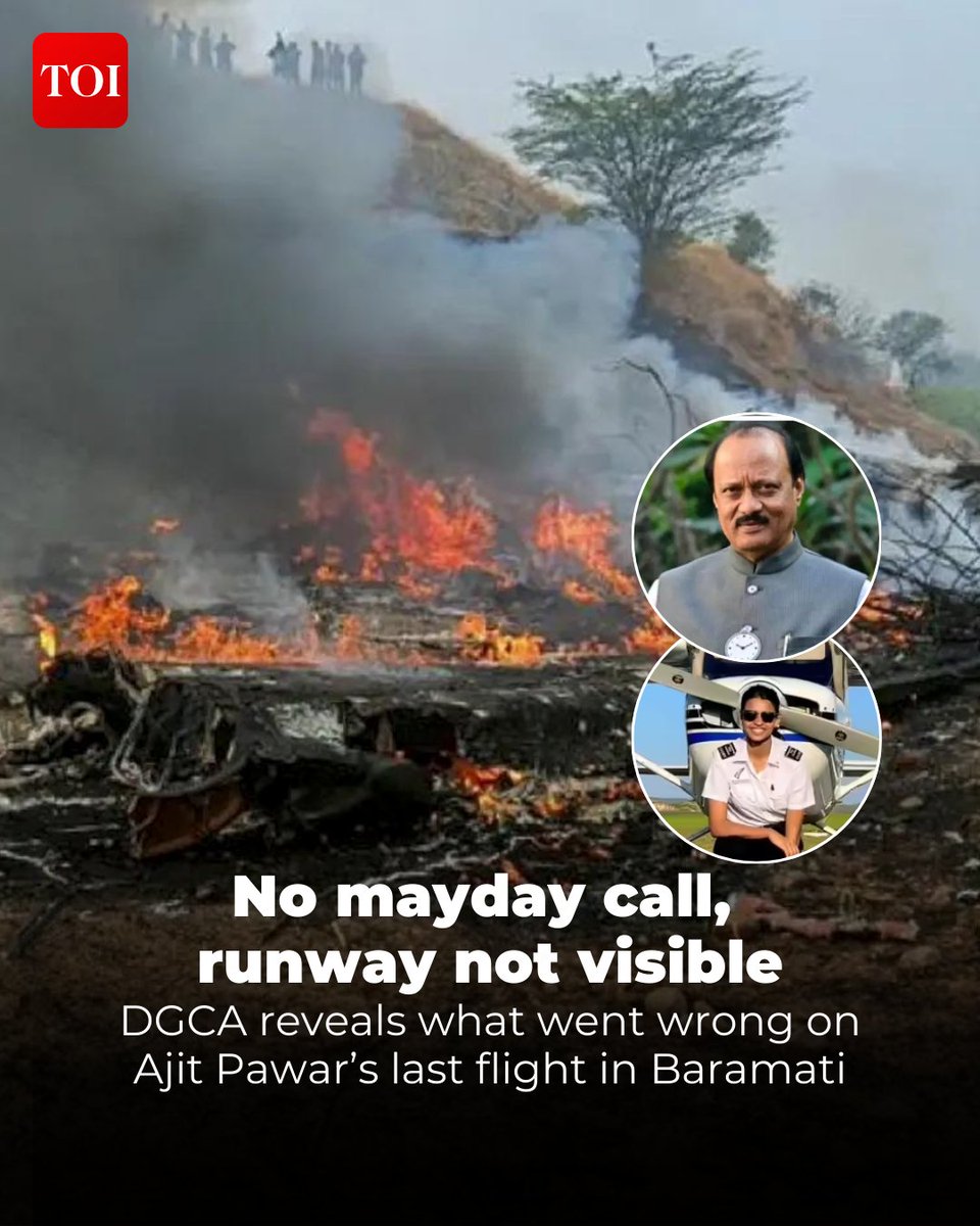 timesofindia's tweet image. #Pilots struggled to see the #runway during a second landing attempt at #Baramati before a fatal crash that killed Maharashtra Deputy Chief Minister #AjitPawar and four others. The #Learjet 45 aircraft, operated by VSR Ventures, made a go-around due to poor visibility. No #Mayday