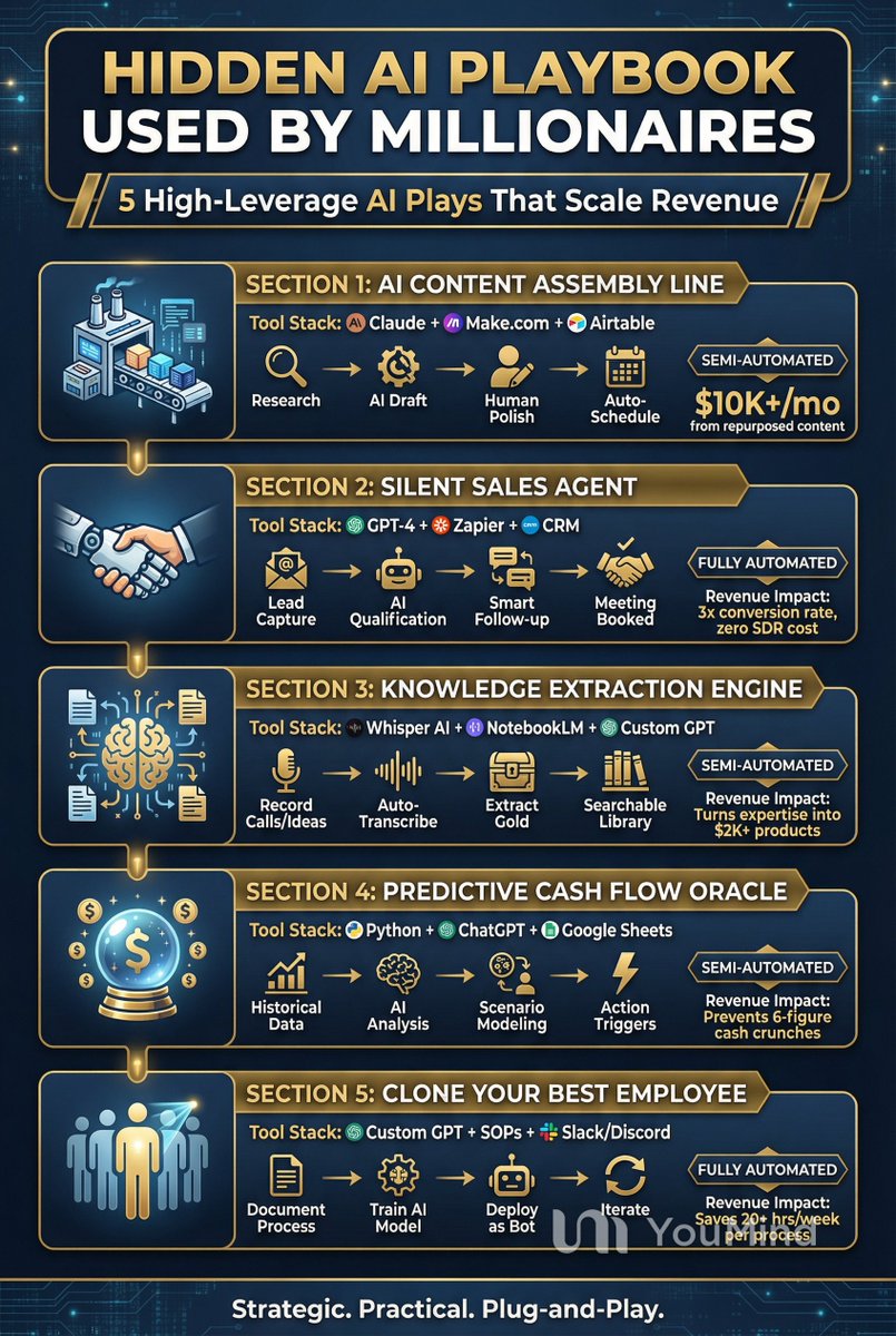 Most people use AI to write faster.

Top performers use it to replace processes, not tasks.

This infographic breaks down 5 AI systems doing exactly that.

👇 Read it carefully.