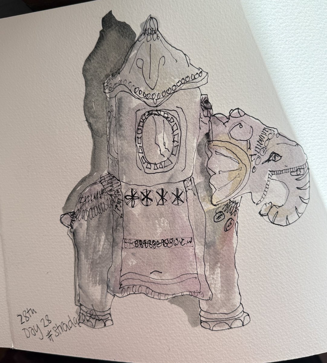 staithesartist's tweet photo. Day 28!#stradaeasel #stradaeaselchallenge2026 Another from my elephant collection #penandinkdrawing #watercolour. Not much time today. https://t.co/V4xats9lMM
