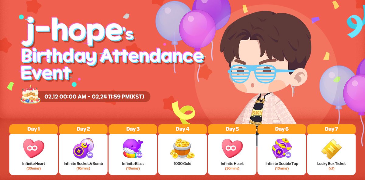🎉 #jhope Birthday Login Event

아미들만의 사슴🦌이자 다람쥐🐿️이자
태양☀️이자 희망💖 #제이홉
생일 기념 출석 이벤트 시작〰️💜

🏝 drima.ge/644VK

#인더섬 #IntheSEOM #BTSIsland