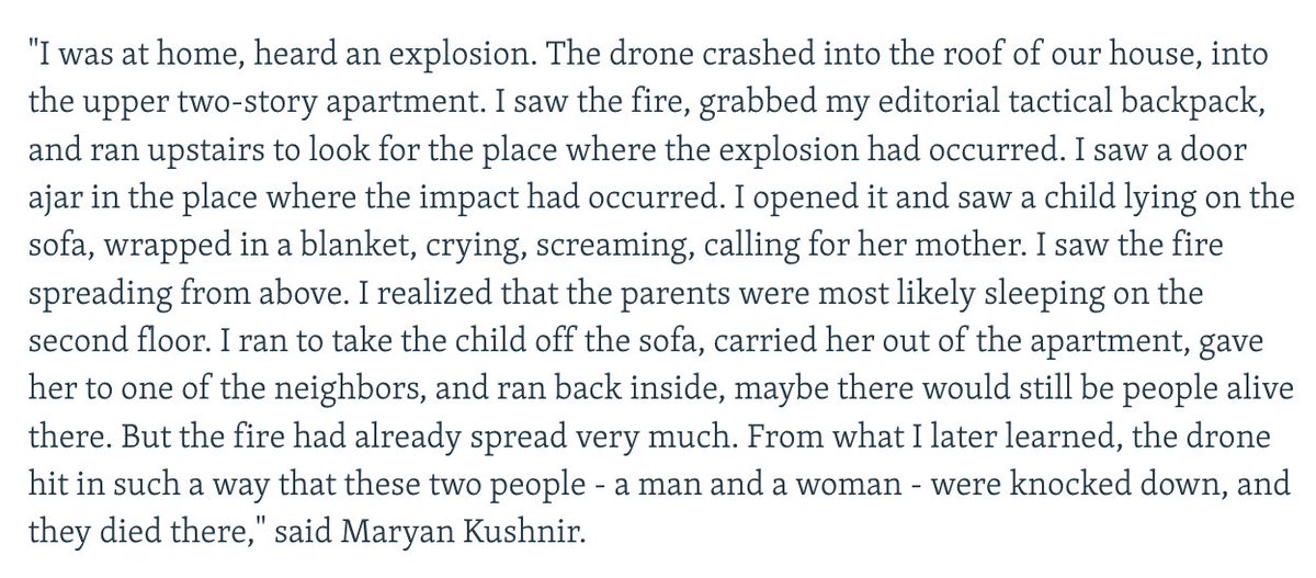 ChristopherJM's tweet image. Incredible. The 4-year-old girl who survived did so because she was saved by @radiosvoboda war reporter and my old colleague @MaryanKushnir. He carried her in his arms after the drone strike. The girl's mother and her partner were killed. The girl's father lived elsewhere and…