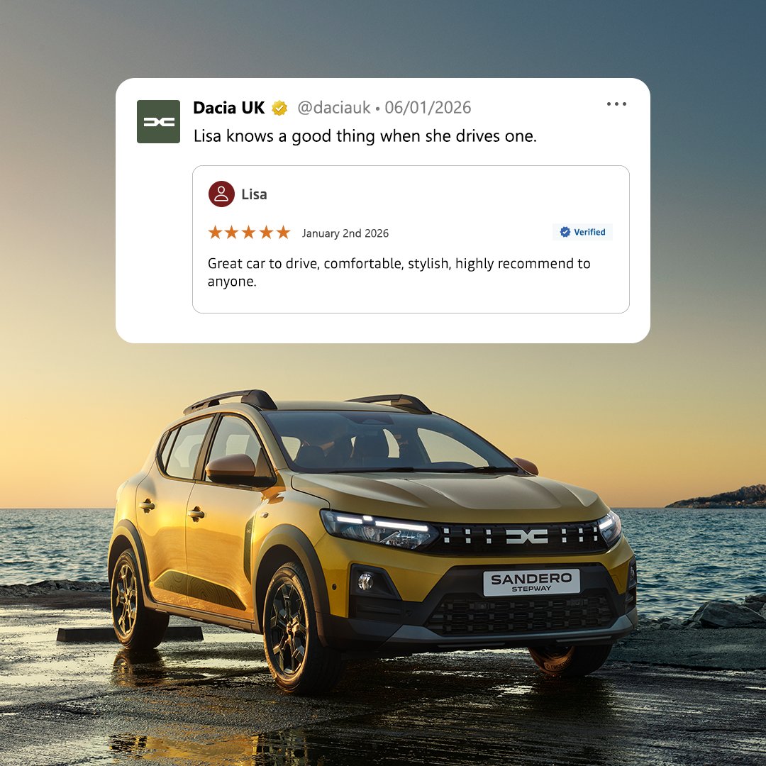 daciauk's tweet photo. Another day, another five-star Sandero Stepway review. Cheers, Lisa. https://t.co/kjctcjcOZG