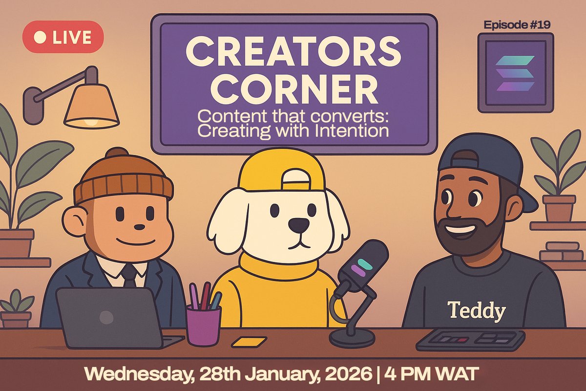 Views are nice.
Impact is better.

Today on Creators Corner, we dive into the topic: Content That Converts, Creating With Intention
🎙️ X Space 
📅 28th January, 2026
⏰ 4 PM

For creators who want results, not just reach.

Set your reminder for later today.