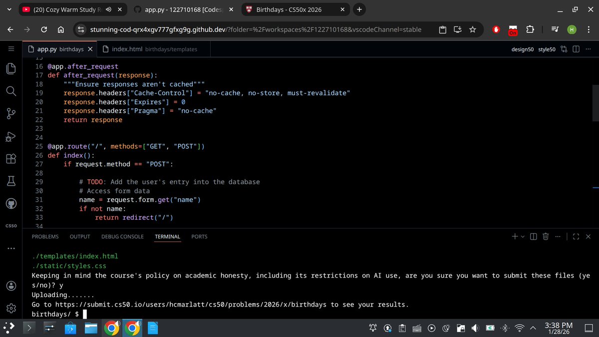 First CS50x flask pset complete! 

One more left to go, then its onto the final project!