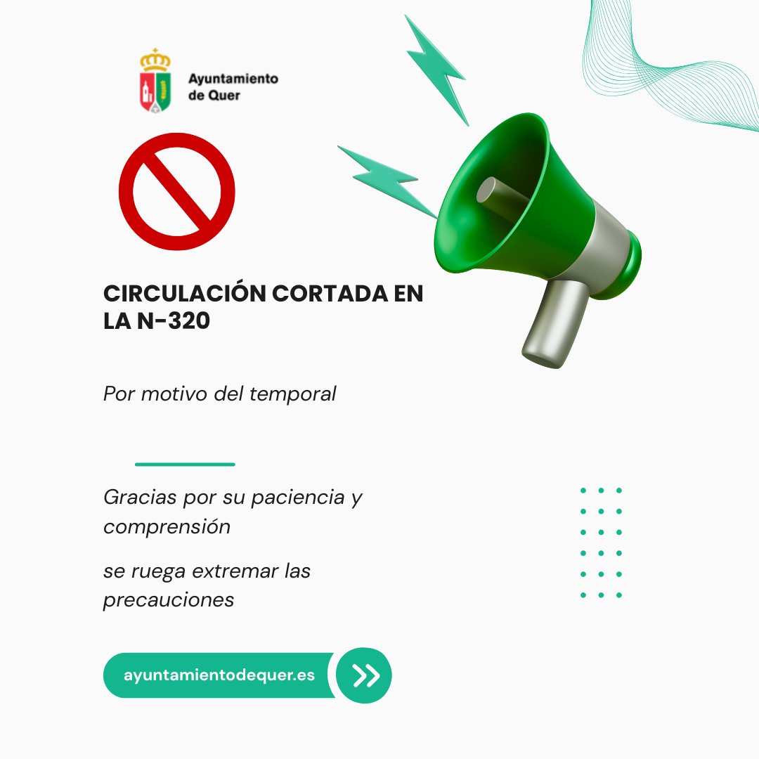 aytoquer's tweet photo. ¡ATENCIÓN VECINOS DE QUER! 🚨🛑

Corte total de la N-320 a la altura del viaducto del Sotillo (Horche). No se puede circular en sentido Guadalajara ni hacia Horche
Por favor, ¡evitad la zona hasta nuevo aviso! 🙏 Seguro primero
Ayuntamiento de Quer 🟢 #Quer #N320 #SeguridadVial https://t.co/kKmu4KYtOP