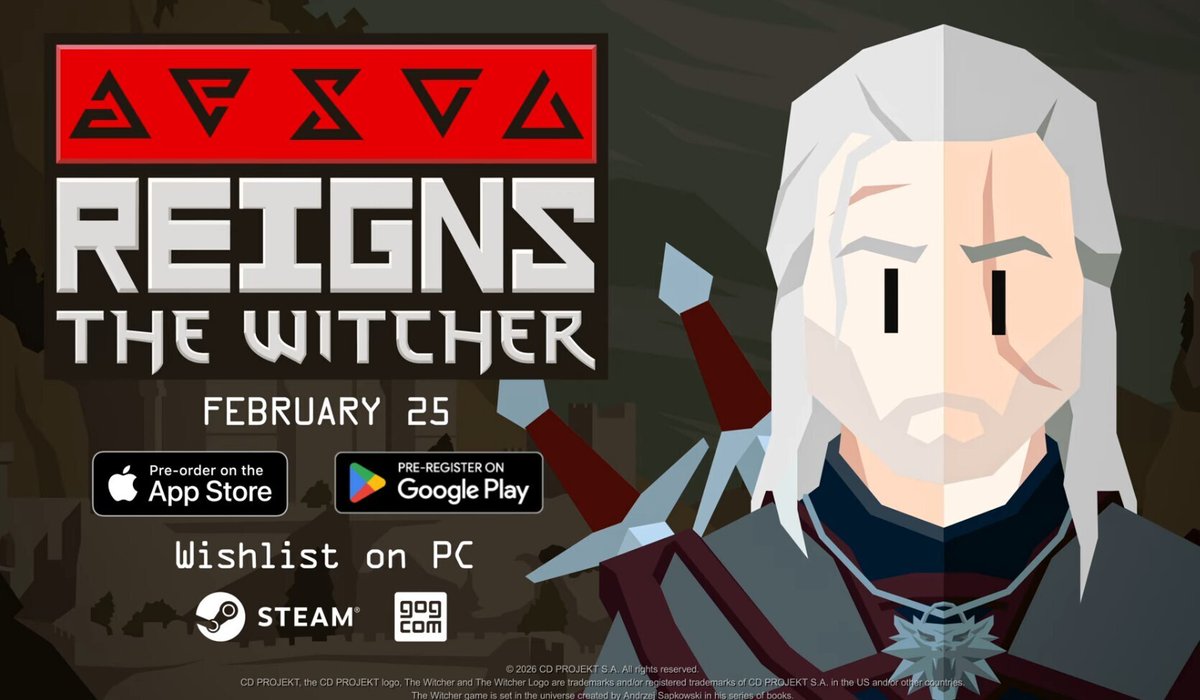 JVCom's tweet image. Un nouveau jeu Witcher a été annoncé !

- "Reigns: The Witcher"
- histoire de Geralt de Riv racontée de manière extravagante
-  jeu narratif à choix multiples
- vous décidez les choix en swipant à droite ou à gauche
- énormément de combinaisons narratives possibles
- dispo le 25…