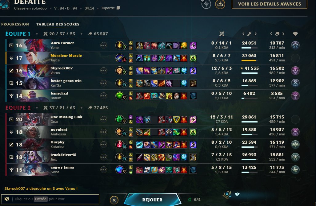 Je crois que c'est du jamais vu , 0 kill si tu enlève mid jungle 0 genre 0 , prime sur la tete de cette enfant de puteee de yone