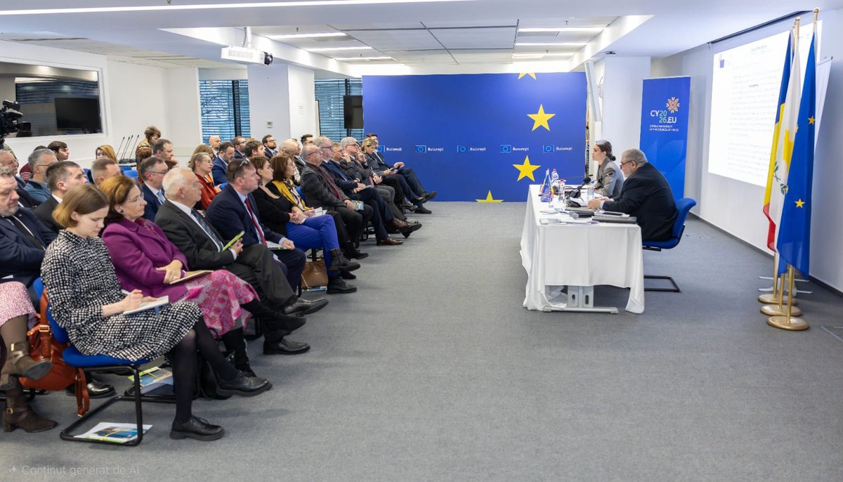 CyprusinRomania's tweet photo. The priorities of the Cyprus Presidency of the Council of the European Union were presented to members of the Diplomatic Community in Bucharest by H.E. Ambassador P.D. Stivaros at a press conference on 27 January 2026.
 @CY2026EU https://t.co/721R01oLe9