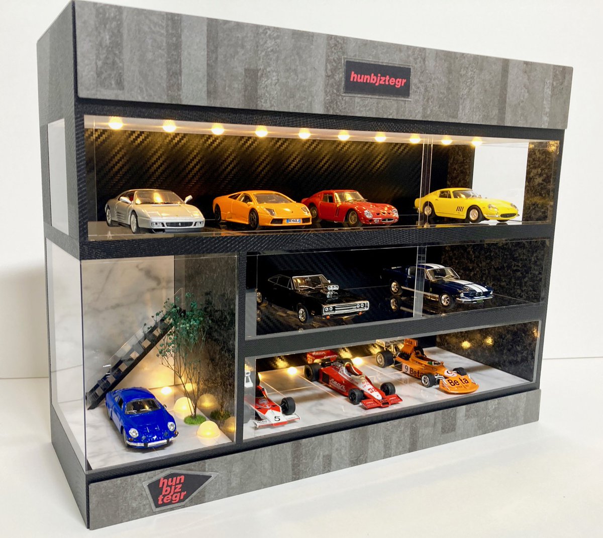 階段、植栽付 3層式・1/43ディスプレーBOX / スタイリッシュジオラマ