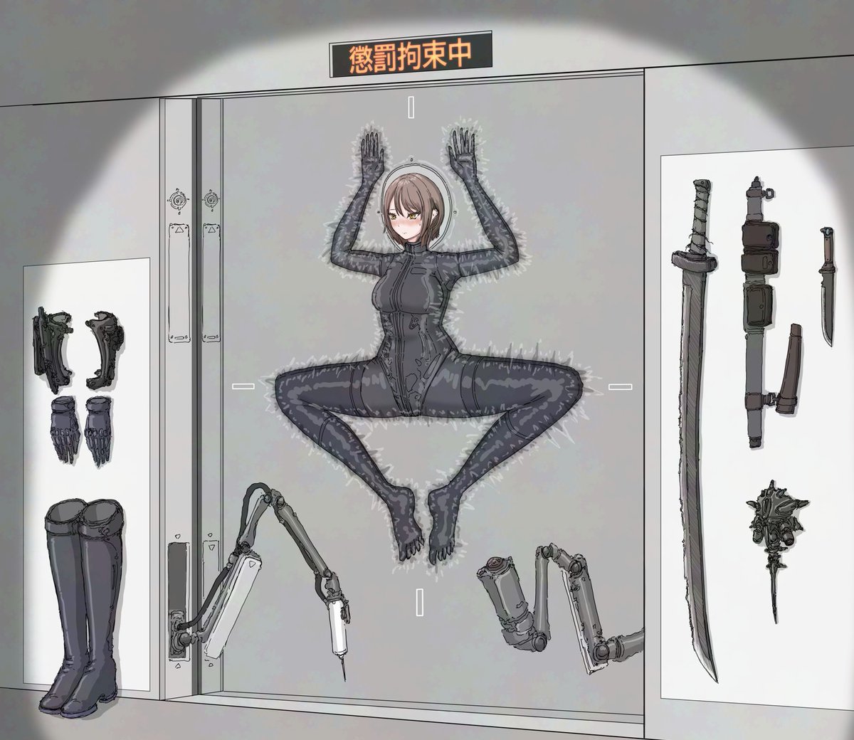 [ 懲罰拘束 ]
国際魔女法違反のため拘束された魔女。
懲罰として拘束姿を約五か月間一般公開されることになった。
義賊として英雄視された魔女だった故にこのような無様な姿で晒されることになったのだろう。