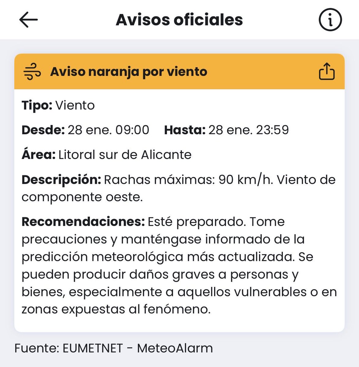 Aviso naranja por fuertes vientos y fenómenos costeros, extremen las precauciones.
