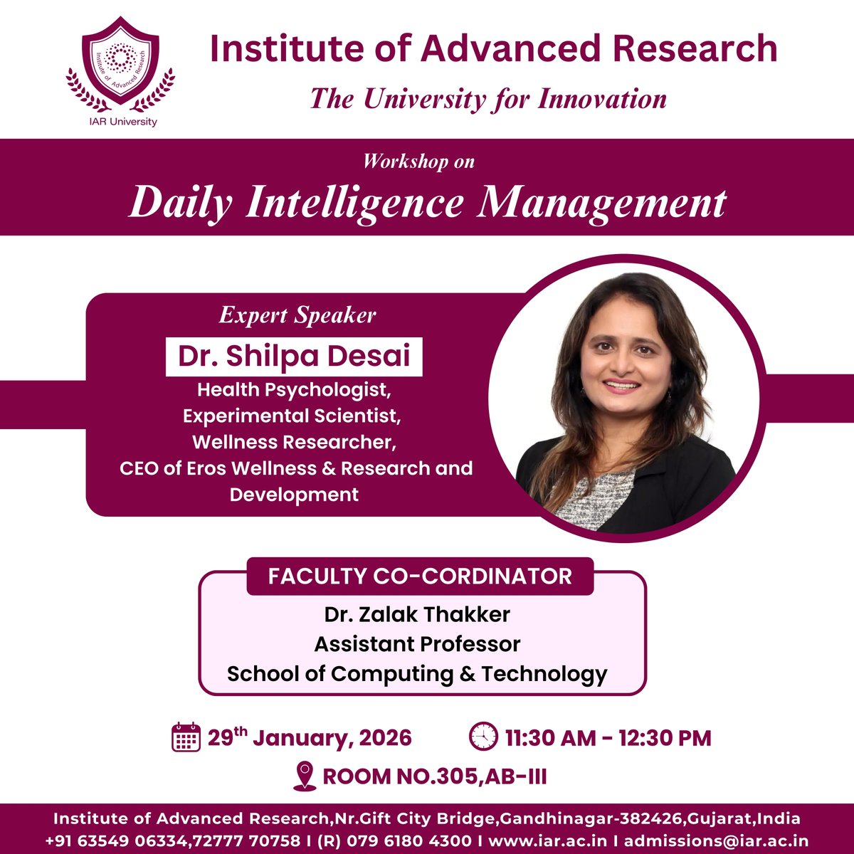iaruniversity's tweet photo. 🧠✨ IAR University hosted an insightful workshop on Daily Intelligence Management, led by Dr. Shilpa Desai 🎤. The session shared practical strategies for mental well-being, emotional balance &amp; mindful daily living 🌱✨
#IARUniversity #MentalWellness #ExpertSession 🎓 https://t.co/vzgiKXHo7k