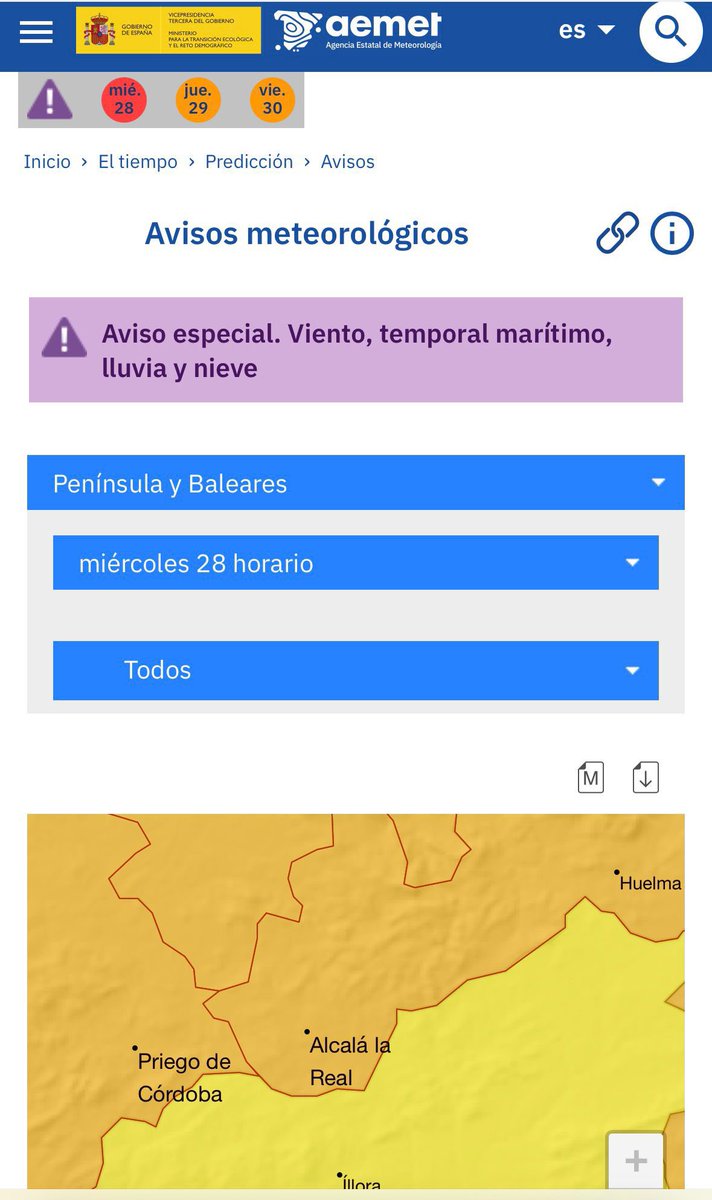 ⚠️ Ante la adversa situación climatológica, pedimos precaución y prudencia en desplazamientos y tránsito. 

🟠 La #AEMET activa el nivel de AVISO NARANJA en #AlcalálaReal ante el riesgo importante por lluvias intensas, viento fuerte.🌧️💨

Emergencias 112