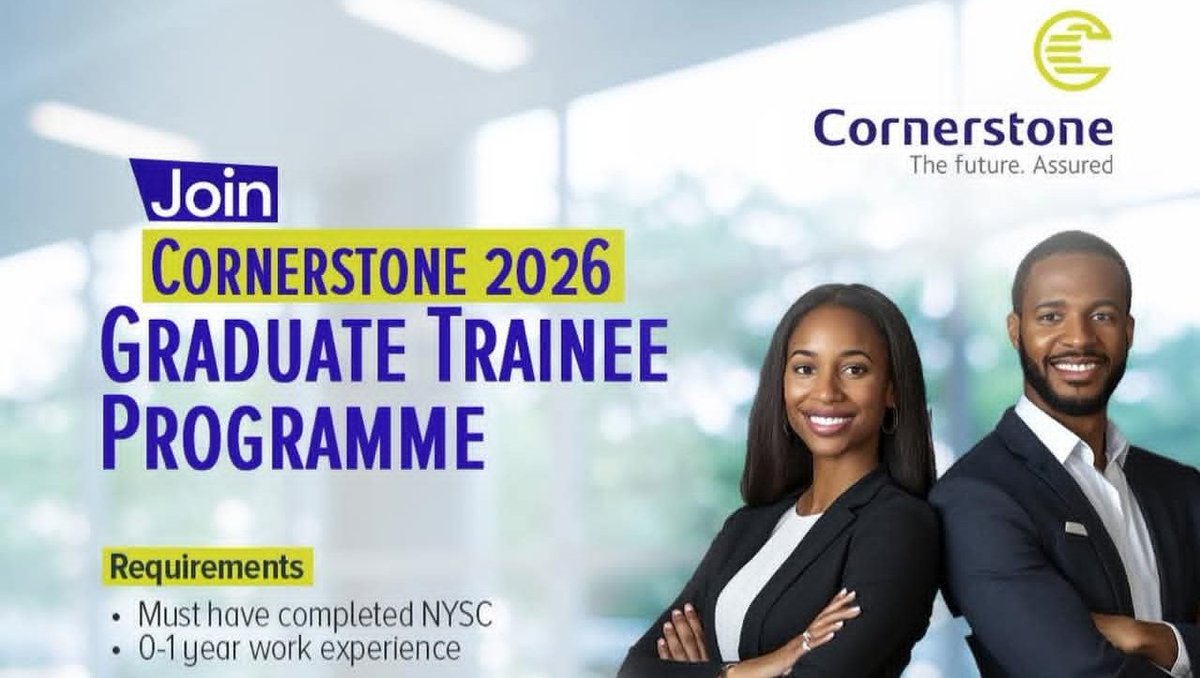 hausaloaded's tweet image. 2026 Cornerstone Insurance Plc Graduate Trainee Program 

Link:hausaloaded.com/2026/01/2026-c…

#Graduatetraineeprogram #Jobsnow #Jobsearch #Jobseekers #Opportunities #Jobsnow #Vacancies #Jobsalert #vacancies #apply #repost