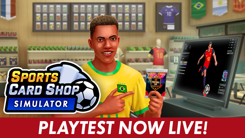 The Sports Card Shop Simulator Playtest is now LIVE! Start your local card shop, crack some packs, and customize your very own trading card that you can pull from a pack! Playtest ongoing until February 3. More info in the next post!