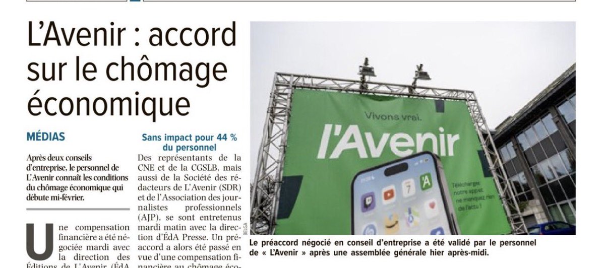 michelhenrion's tweet image. #Presse/ Une compensation financière a été négociée avec la direction des Éditions de L’Avenir pour diminuer l’impact des deux jours de #chômage économique imposés à son personnel, qui a accepté la proposition (1000 jours cumulés)« Les chiffres ont la tête dure, donc on peut