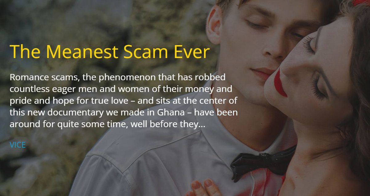 The Meanest Scam Ever 

Romance scams, the phenomenon that has robbed countless eager men and women of their money and pride and hope for true love – have been around for quite some time, well before they... 
[..]

ultrascan-agi.com/The%20Meanest%…