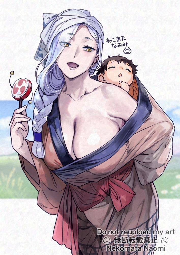 お着物で赤子をおんぶするおみぃさんを描く際に資料を探したら意外といろんなパターンがあってぇ…さすがにこれは見えすぎでしょっていったん却下したんだけど結局描いたやつ 