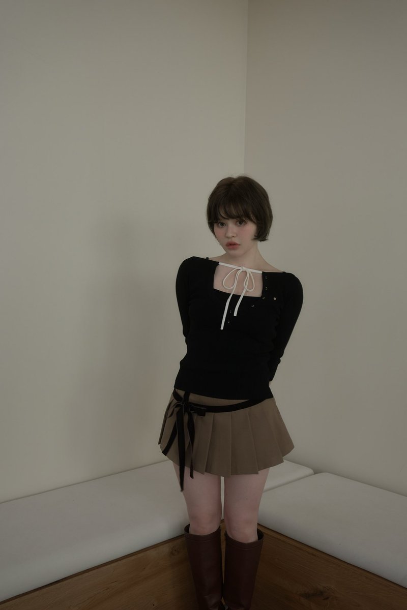 Hein ribbon knit tops color pink/black ¥9,900-tax in さらっとした