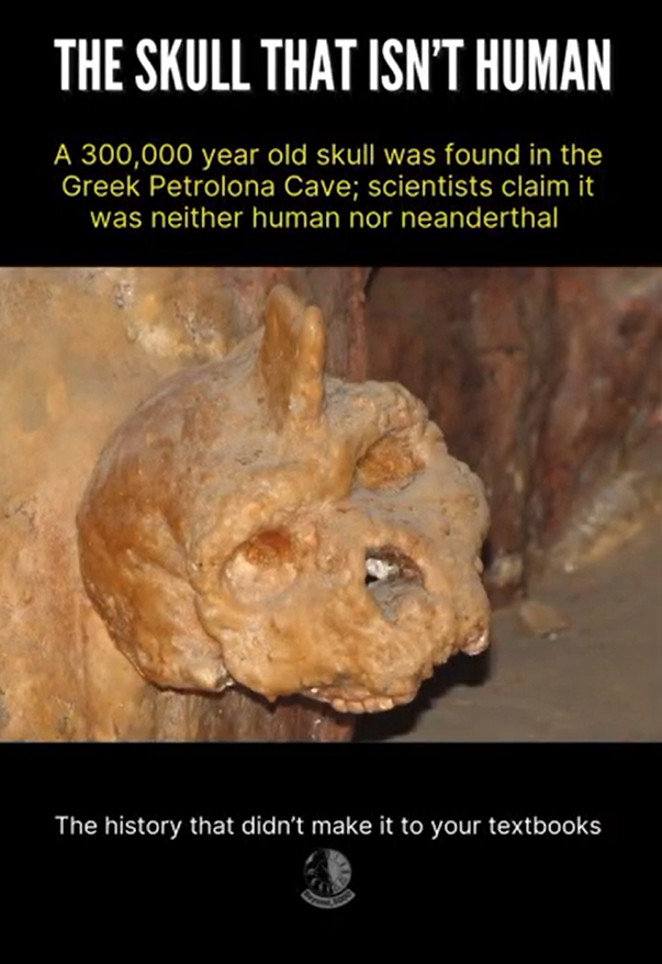 HistoryBeyondBC's tweet photo. A 300,000-year-old skull found in Greece’s Petralona Cave stunned scientists.

#HumanOrigins #AncientHistory #Archaeology #HumanEvolution #LostHistory #Prehistory #AncientWorld #ScienceMysteries #Petralona #BeyondHistory https://t.co/43b19MQXZr