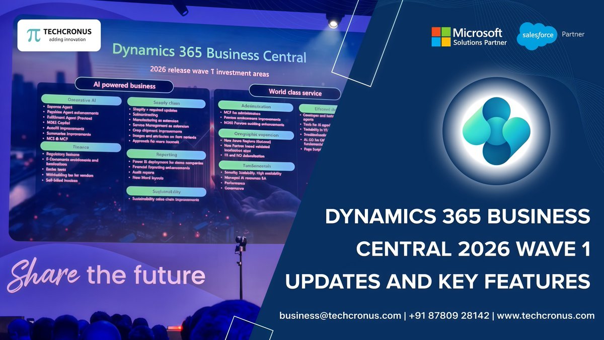 Dynamics 365 Business Central 2026 Release Wave 1 brings AI-driven ERP with smarter insights, automation, and scalability for growing businesses.

Learn more: techcronus.com/blog/microsoft…

Contact us: techcronus.com/contact-us

#Dynamics365 #BusinessCentral #ERP #Techcronus