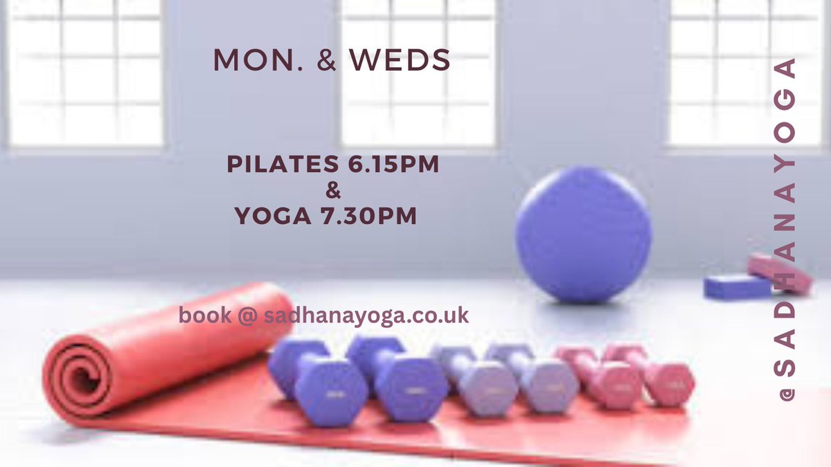✨ Wednesday Night Wellness ✨
Midweek reset with Pilates + Yoga live on Zoom.
🧘‍♀️ 6:15 PM Pilates + Weights
💆‍♂️ 7:30 PM Yoga for All
Breathe. Move. Reset.
📲 sadhanayoga.co.uk #WednesdayWellness #MidweekReset #OnlineYoga