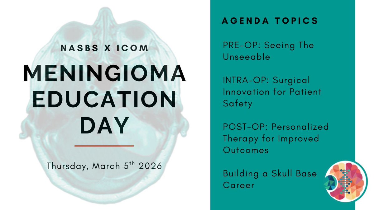 ICOMeningioma's tweet photo. Meet us in San Diego for our #NASBS #ICOM #Meningioma Education Day! 

We have a packed agenda for March 5, with exciting topics including #AugmentedReality for complex surgical planning, intraoperative molecular diagnosis
#AI, and more. 

https://t.co/XwOkd0WU2R https://t.co/TTYL0vSXoa