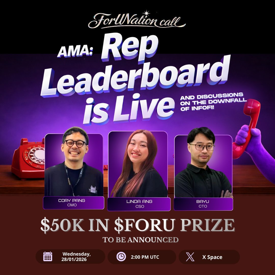 What's next after the downfall of InfoFi? 
Will Rep Leaderboard be the way? 🤔

Ask our team directly in our latest AMA with 
<a href="/corycongUwU/">Cory Cong</a>, <a href="/Zan_ForU/">Zan</a>, and <a href="/b4yuad14/">Bayu</a>!

🗓️ Wednesday 28th Jan
⏰ 9 PM (UTC+7)

Set your reminder below and catch more details about the latest campaign!