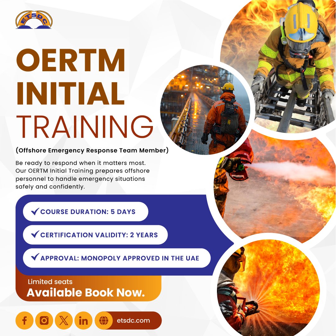 ETSDCUAE's tweet photo. OERTM Initial Training (Offshore Emergency Response Team Member) 

Be ready to respond when it matters most. Our OERTM Initial Training prepares offshore personnel to handle emergency situations safely and confidently.

Limited seats available book now.
https://t.co/8f5GoDqrU4 https://t.co/EZiFTduT1V
