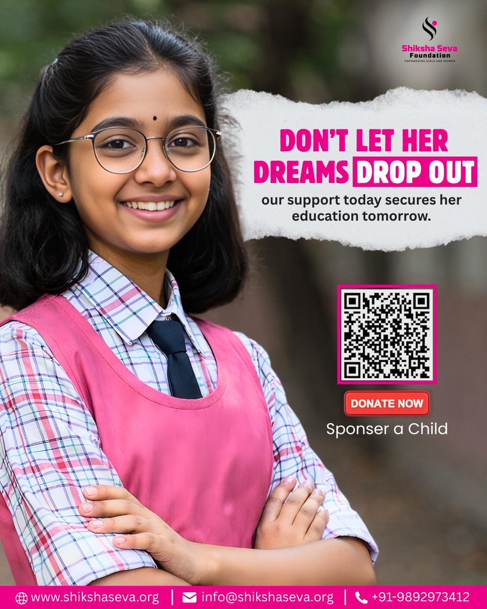 shikshaseva2's tweet photo. Her dreams shouldn’t drop out before she does. 🎒✨
With your support today, her education becomes her strength tomorrow.
.
One small step from you can keep her learning, growing, and believing. 💕📚
.
Sponsor a child. Change a life. 🌱💪
.
.
.
#EducateTheGirl #SupportHerDreams https://t.co/AAyLgCsX7d