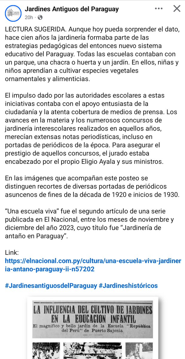 Jardinería en la malla curricular, Asunción 1920 a 30 elnacional.com.py/cultura/una-es…