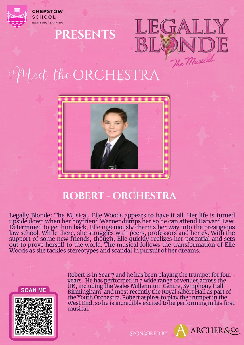 chepstowschool's tweet photo. ⭐️MEET THE ORCHESTRA⭐️
Today, we’re shining a spotlight on Robert.
🎟️Tickets are selling fast, don’t miss your chance to join us for this dazzling, feel-good show packed with heart, humour and high-energy hits!
🗓️10th - 12th February 2026
💻 Book via 👉https://t.co/xN7GiW8A3k https://t.co/ism8bMHYhw