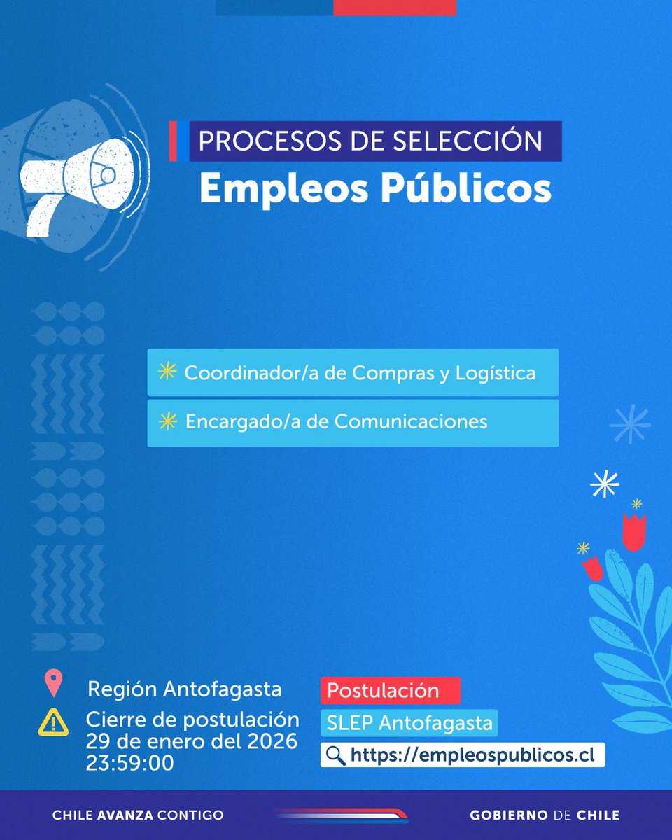 ¡Quedan pocos días!  Revisa los perfiles disponibles en empleospublicos.cl #Antofagasta