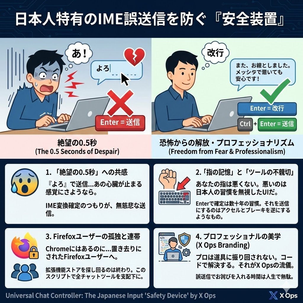 なぜ、日本人が変換確定のために押すEnterキーを、海外製ツールは『送信』に割り当てるのか？」 AIとかDiscordで入力の最中にEnter押してしまって誤爆の経験あるよね。  Chromeだと拡張機能で対応可。コンテナ機能ユーザー御用達のFirefoxにはDiscord、XのDMに対応してる ...