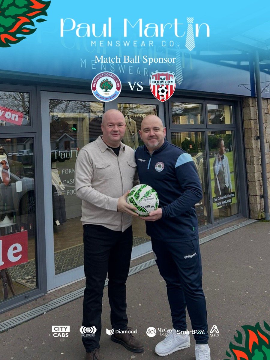 Institute_FC's tweet photo. MATCHDAY | MATCH BALL SPONSOR ⚽️

Today’s Billy Kee Memorial Cup fixture against Derry City is proudly supported by @paulmartinmen, our Match Ball Sponsor.

Thank you for your continued backing of Institute FC.

🩵⚽️

#MonTheStute
#MatchBallSponsor
#BillyKeeMemorialCup https://t.co/oSMndbgBWj