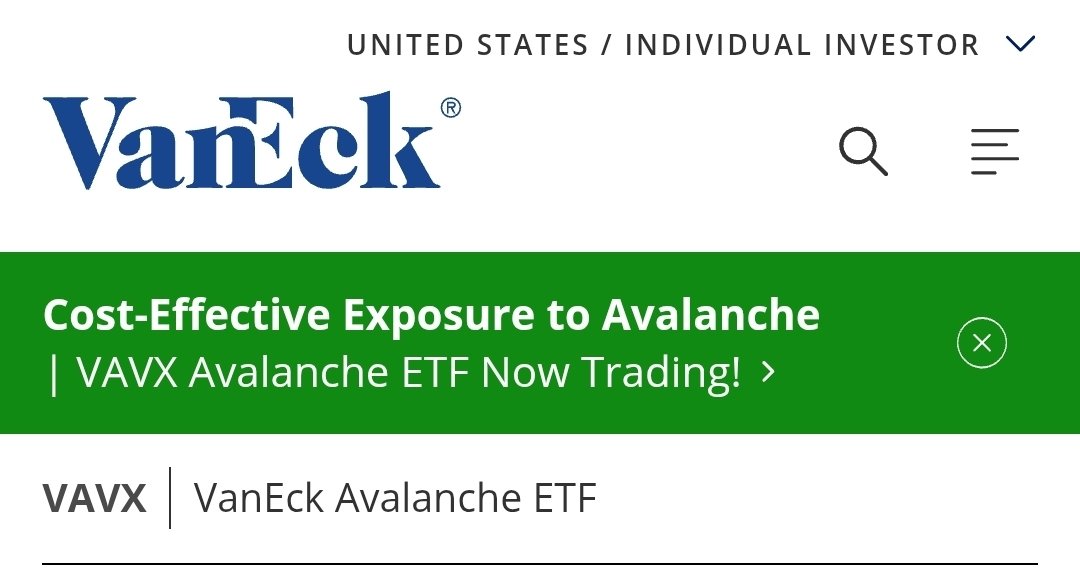VanEck Avalanche ETF ($VAVX)  key facts 👇

• Sponsor fee waived on first $500M until Feb 28, 2026
• Fee on assets above $500M: 0.20%
• After Feb 28, 2026: 0.20% flat sponsor fee

As of Jan 27, 2026:
• NAV: $24.65
• Total net assets: $2.47M
• Gross staking yield: 5.57%