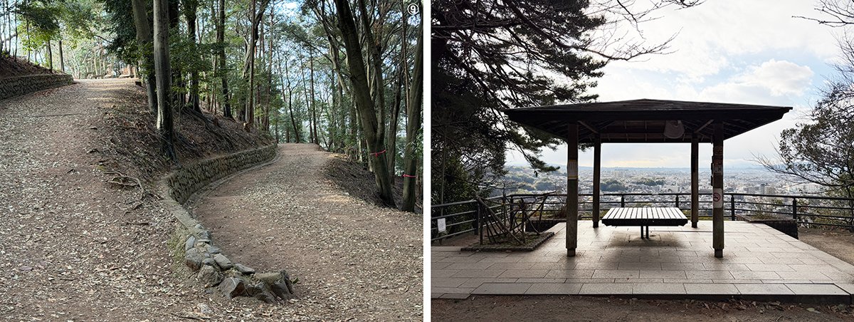 大吉山遊歩道のつづら折り地点を撮影。登り口から展望台まで約9つでした。
登り時間は約20分。気軽に登れる良い道でした。 