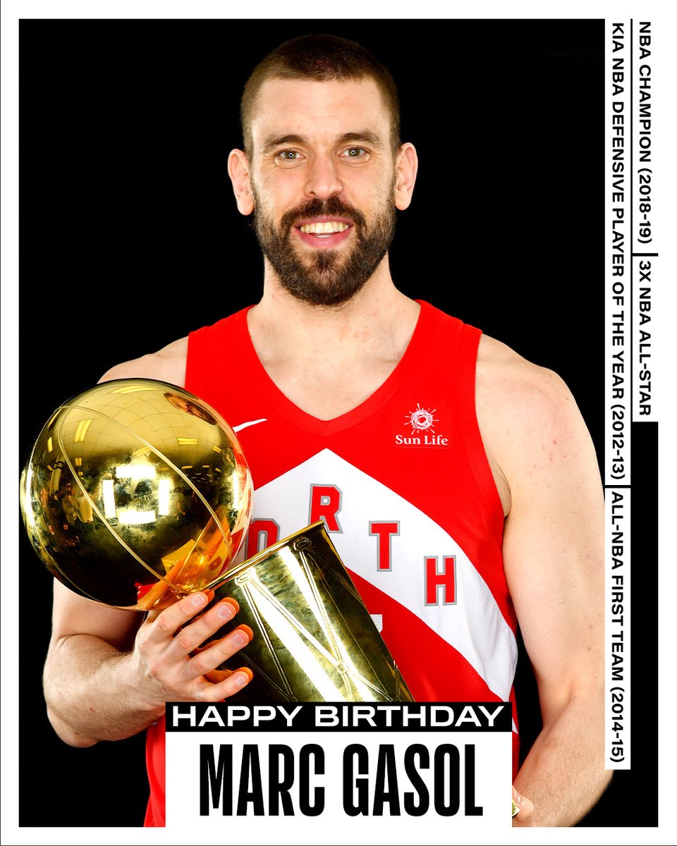 NBAHistory's tweet photo. Join us in wishing a Happy 41st Birthday to 3x #NBAAllStar, 2018-19 NBA champion and 2012-13 Defensive Player of the Year, Marc Gasol! #NBABDAY https://t.co/SGWIQPtxlG