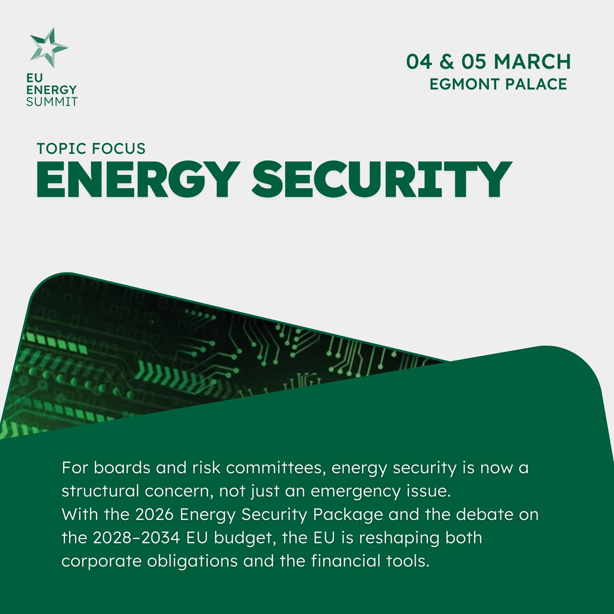 ebsummiteurope's tweet photo. 🛡️ Energy Security: Resilience is the new baseline

Europe’s energy system has to stay reliable in crises, under cyber pressure, and during extreme weather.

Pipelines, terminals, grids, and data centres have become strategic assets in a world of drones, cyber intrusions, and hybrid threats. Energy infrastructure is no longer only regulated and financed. It is now a frontline element of Europe’s security landscape.

Ahead of the EU Energy Summit, one question stands out: How can Europe protect and harden its energy backbone?

Stay tuned to read the 2026 programme here: https://t.co/byLWVYm2CX

#EES2026 #EnergySecurity #EnergyTransition #Competitiveness