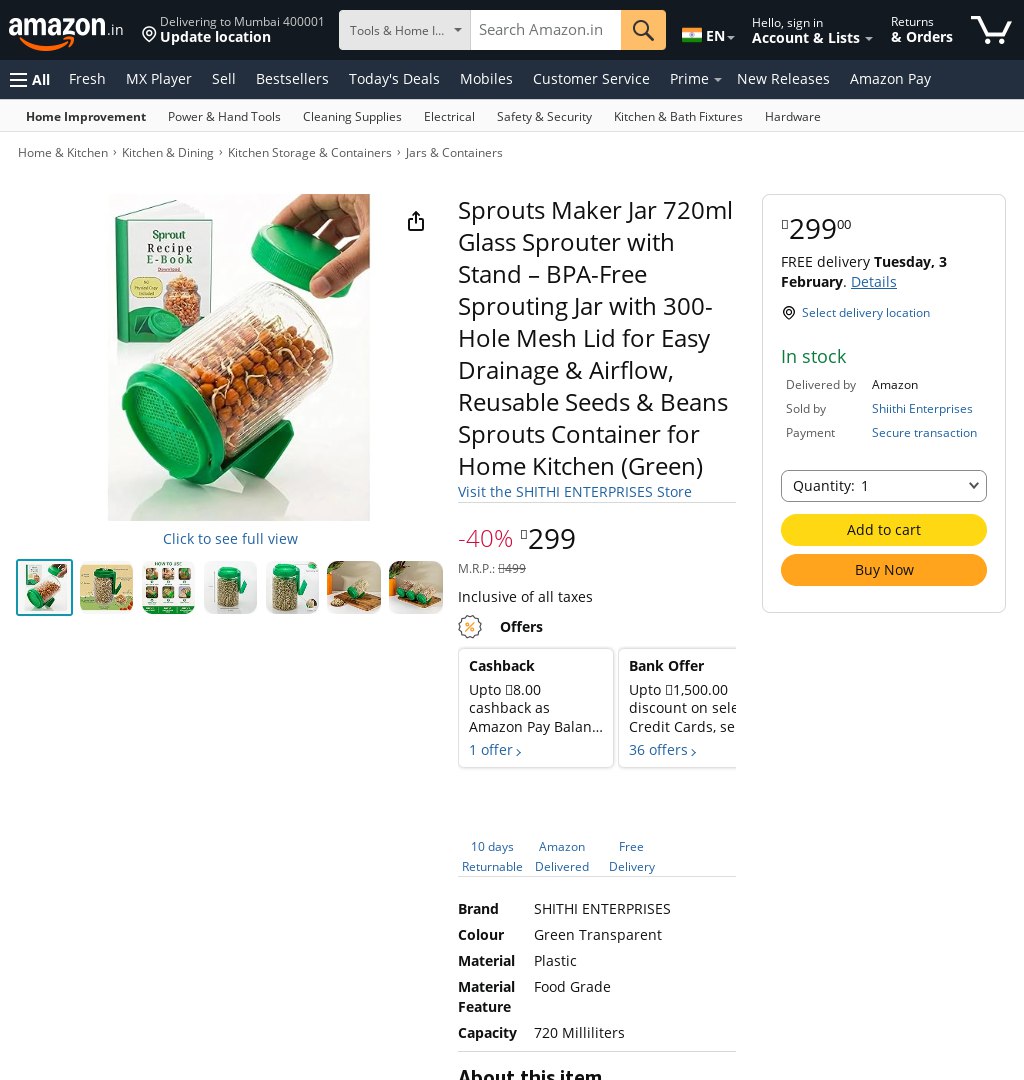 DealZille's tweet image. amazon.in/dp/B0GGHD4XK7?…  
🚨Green Sprouts Maker Jar 720ml – BPA‑Free, 300‑Hole Mesh Lid, Stand  
₹299 MRP: ₹499  
Selling fast  
#ad #Sprouting #KitchenGadgets #Deal