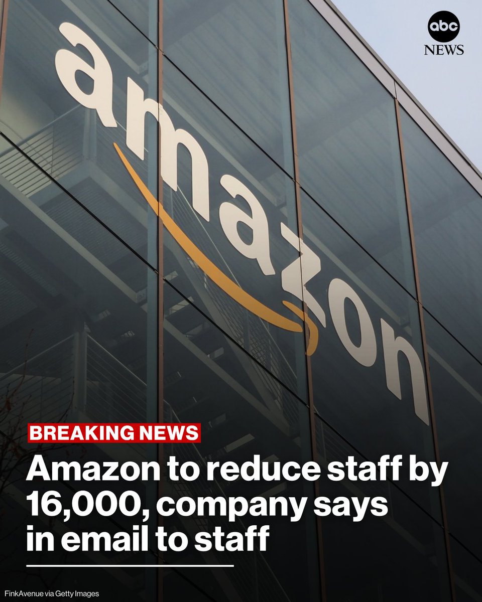 JUST IN: Tech giant Amazon said on Wednesday it planned to cut about 16,000 employees as it seeks to "strengthen" its business by reducing "layers" and "bureaucracy" within its workforce.

Read more: abcnews.link/l8ctSBO